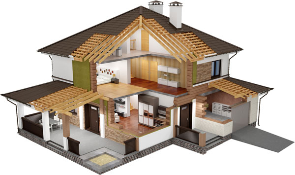 Cutaway illustration of a single-family home