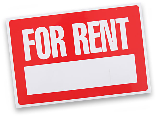 Red and white 'For Rent' sign