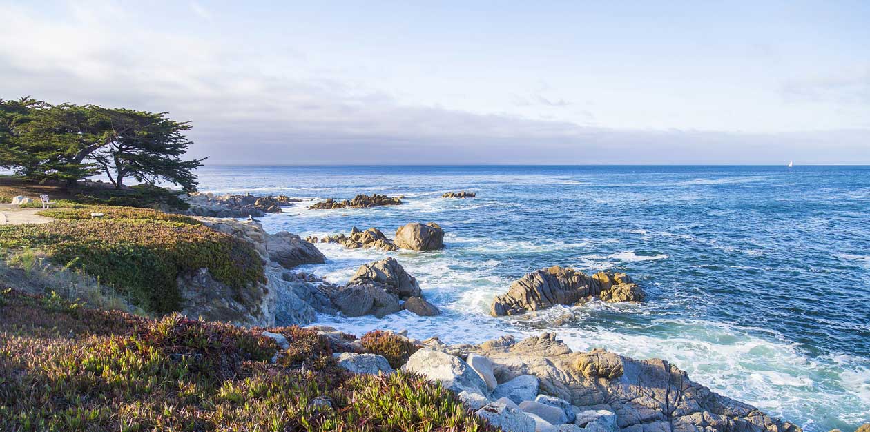 Beautiful La Jolla coastline with rocks and waves