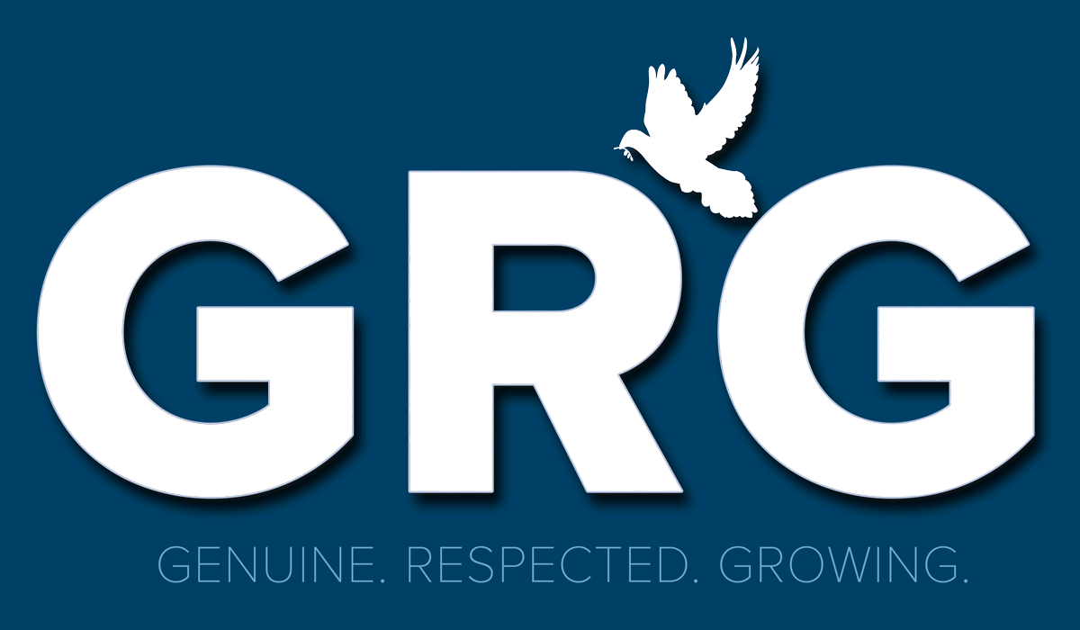The GRG HOA Management logo as a mask over an ocean scene